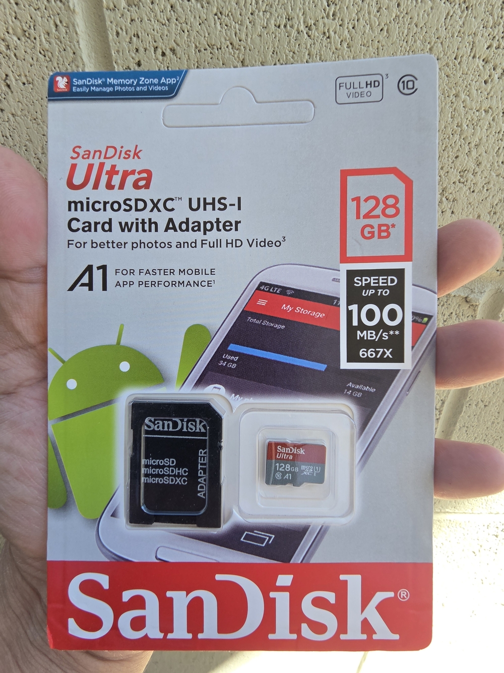 SanDisk Ultra 128GB microSDXC UHS-I Card with Adapter — Black and Red